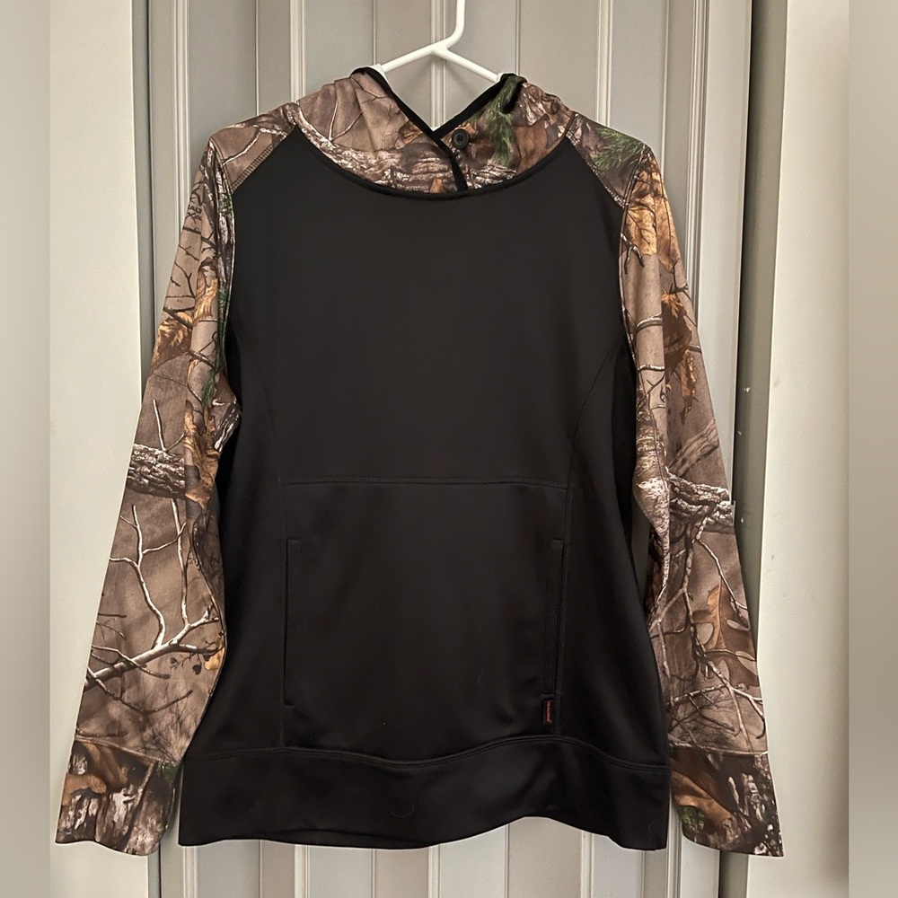 ATC The Authentic T-Shirt Company Womens Black Camo Hoodie Large
